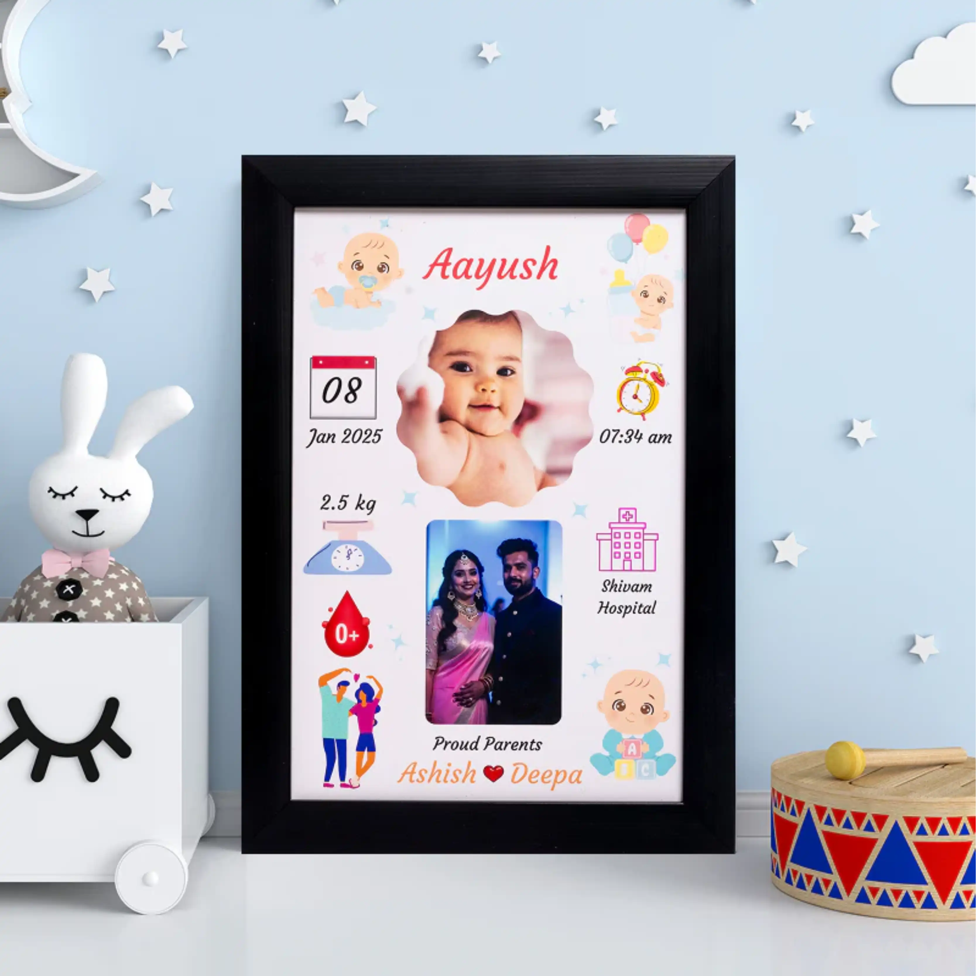 Personalised Baby Birth Frame (New Born Baby Gifts) (12"X18")