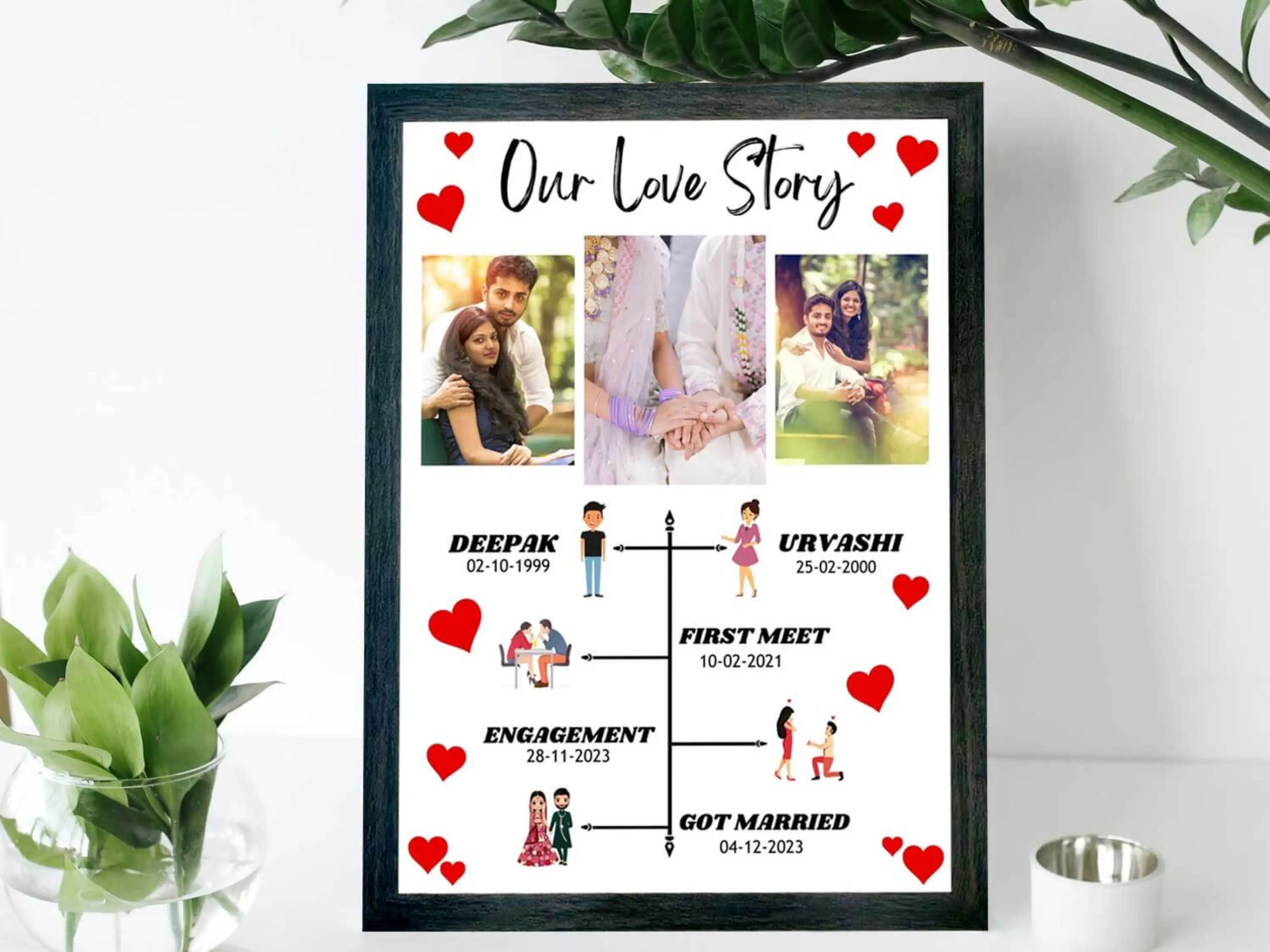 Personalised Wedding Couple Timeline Photo Frame Gift (12"X18")